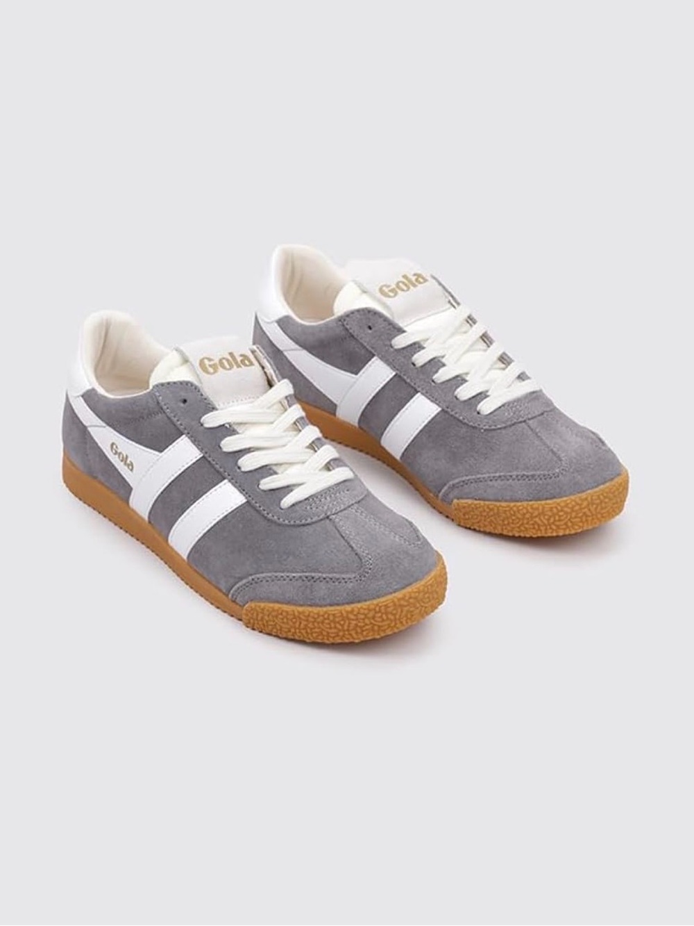 Gola Gray Suede Elan Sneakers with White Stripes and Gum Sole - Picture 1 of 8